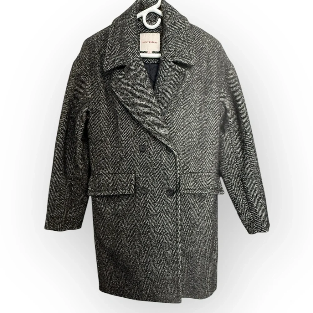 Lucky Brand Oversized Herringbone Double Breasted Coat - Picture 5 of 9